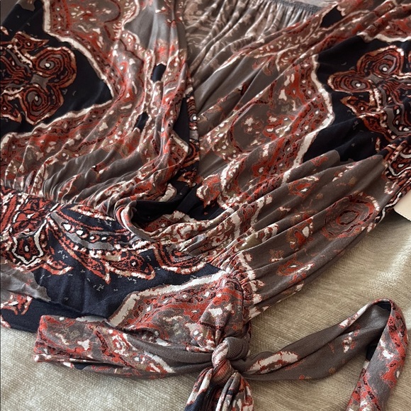 Free People Paisley Wrap Blouse in Gray and Red - Picture 4 of 5